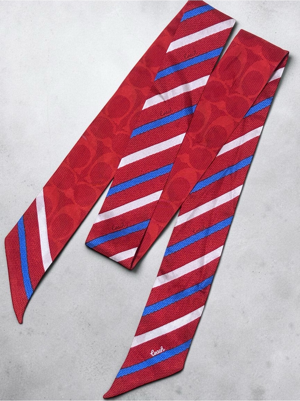 COACH Signature C Americana Bold Stripe Silk Skinny Scarf/Twilly